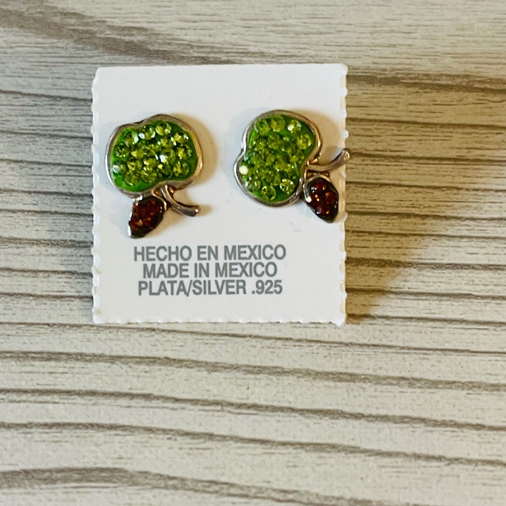 Green Crystal Tree Stud Earrings - Silver .925‎